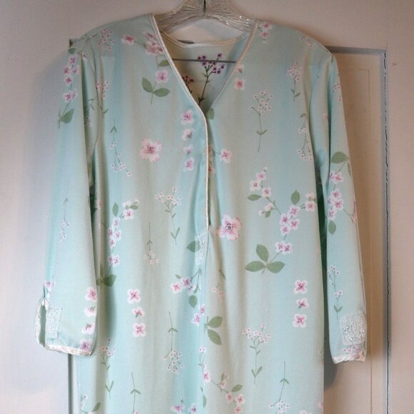 Vtg Anne Lewin Medium Womens Nightgown Mint Green Floral Cottagecore Trad Wife - Picture 1 of 7